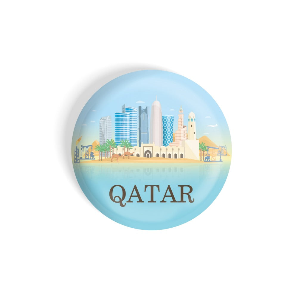 dhcrafts Round Fridge Magnet Blue Places Qatar Glossy Finish Design Pack of 1 (58 mm)